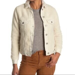 OOKIE AND LALA Cozy Faux Fur Trucker Jacket in Ivory Women's XL NEW